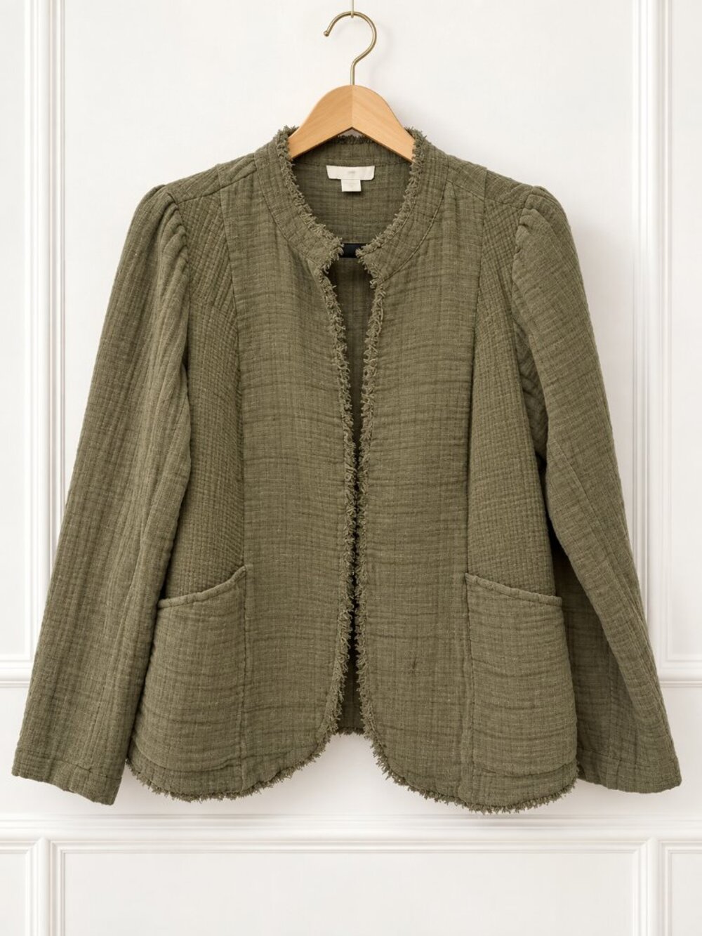 J.Jill SP Petite Olive Green Textured Fringe Jacket